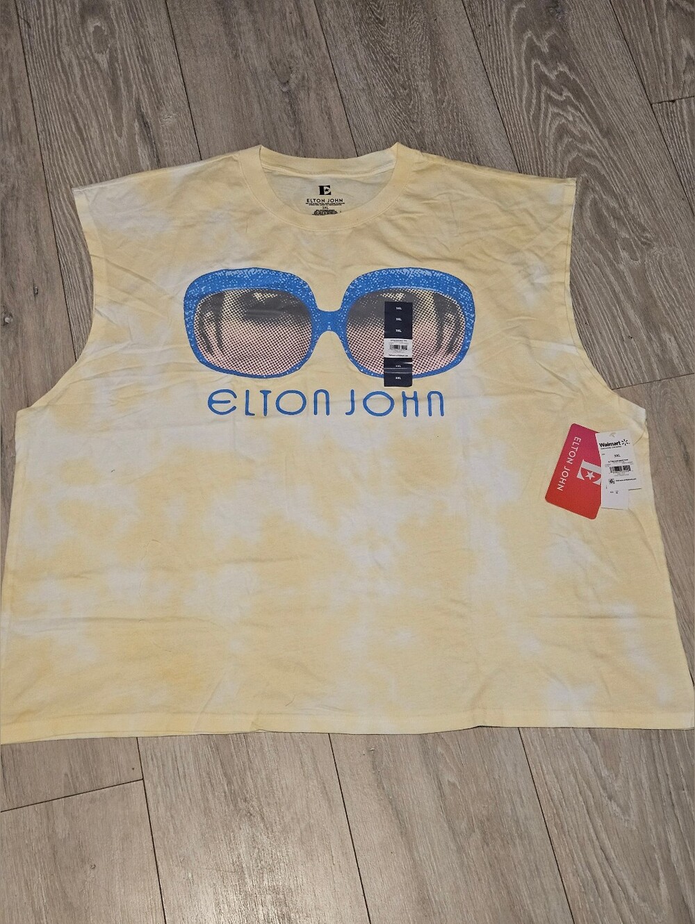 NWT Elton John Men's Pastel Yellow Sunglasses Graphic Muscle Tank Top Size 3XL
